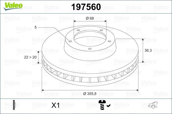 Valeo 197560 Rear ventilated brake disc 197560: Buy near me in Poland at 2407.PL - Good price!