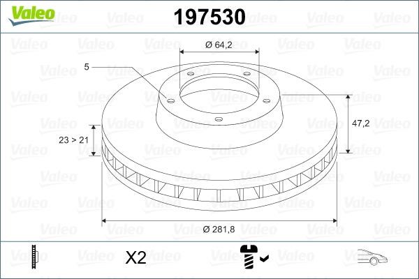 Valeo 197530 Front brake disc ventilated 197530: Buy near me in Poland at 2407.PL - Good price!