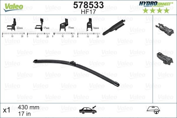 Valeo 578533 Wiper Blade Frameless 430 mm (17") 578533: Buy near me in Poland at 2407.PL - Good price!