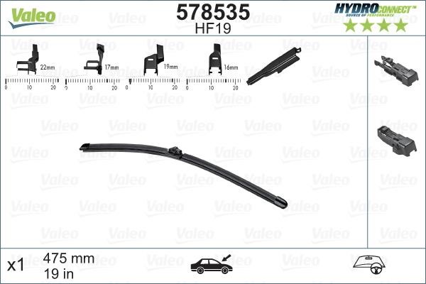 Valeo 578535 Wiper blade frameless 475 mm (19") 578535: Buy near me in Poland at 2407.PL - Good price!