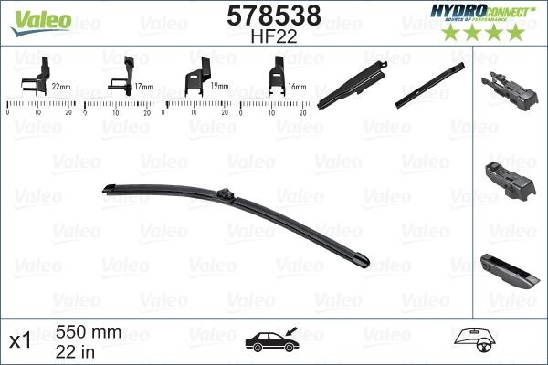Valeo 578538 Wiper Blade Frameless 550 mm (22") 578538: Buy near me at 2407.PL in Poland at an Affordable price!