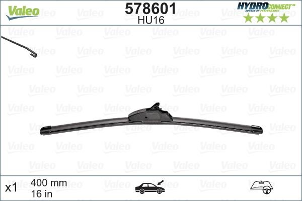 Valeo 578601 Wiper Blade Frameless 400 mm (16") 578601: Buy near me at 2407.PL in Poland at an Affordable price!