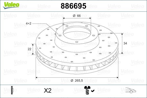 Valeo 886695 Front brake disc ventilated 886695: Buy near me at 2407.PL in Poland at an Affordable price!