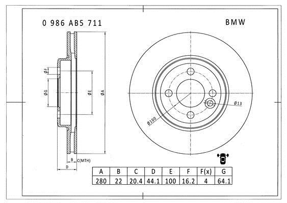 Bosch 0 986 AB5 711 Диск тормозной 0986AB5711: Отличная цена - Купить в Польше на 2407.PL!
