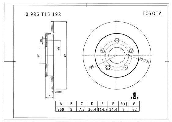 Bosch 0 986 T15 198 Brake disc 0986T15198: Buy near me in Poland at 2407.PL - Good price!