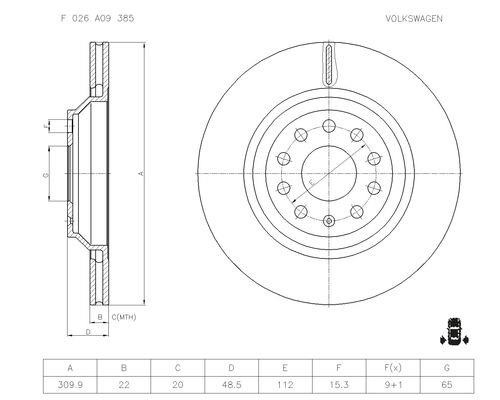 Bosch F 026 A09 385 Brake disc F026A09385: Buy near me in Poland at 2407.PL - Good price!