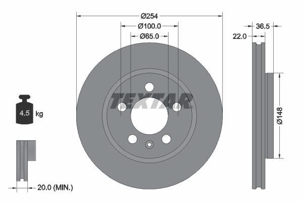 Textar 92329503 Rear ventilated brake disc 92329503: Buy near me in Poland at 2407.PL - Good price!