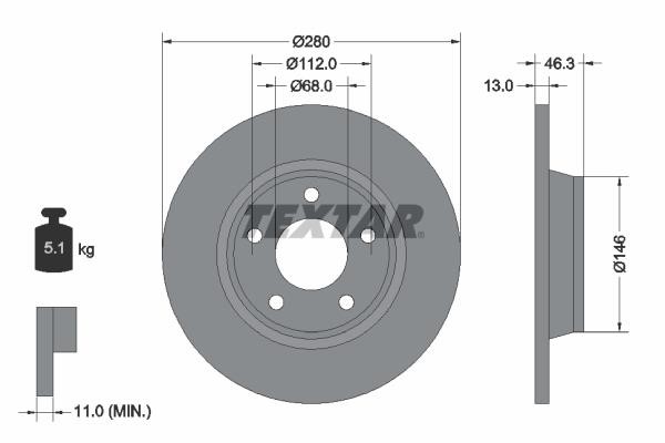 Textar 92071605 Unventilated front brake disc 92071605: Buy near me at 2407.PL in Poland at an Affordable price!