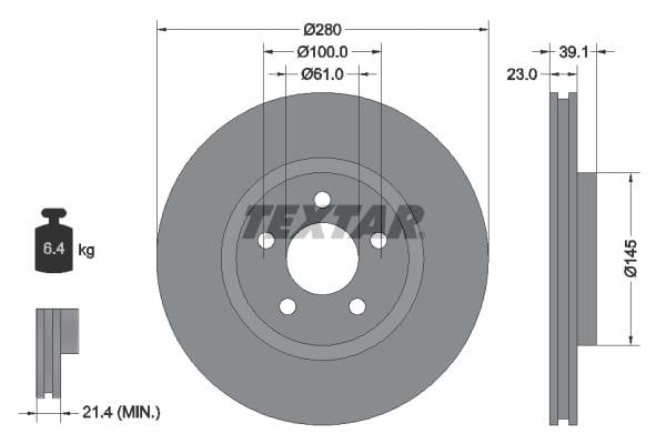 Textar 92108505 Front brake disc ventilated 92108505: Buy near me in Poland at 2407.PL - Good price!