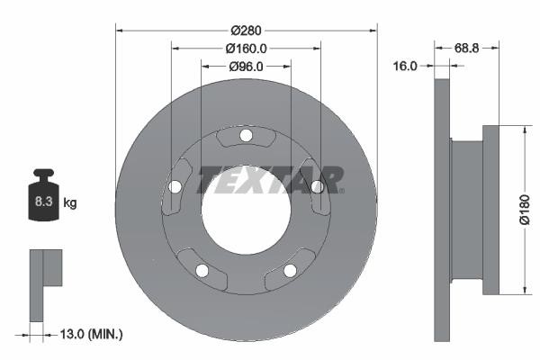 Textar 92159103 Rear brake disc, non-ventilated 92159103: Buy near me in Poland at 2407.PL - Good price!