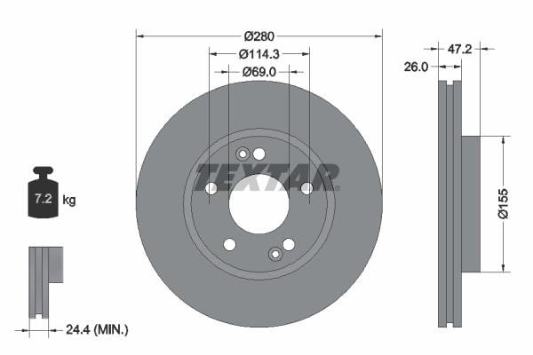 Textar 92161605 Ventilated disc brake, 1 pcs. 92161605: Buy near me in Poland at 2407.PL - Good price!