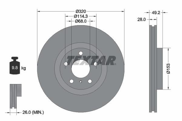 Textar 92162405 Front brake disc ventilated 92162405: Buy near me at 2407.PL in Poland at an Affordable price!
