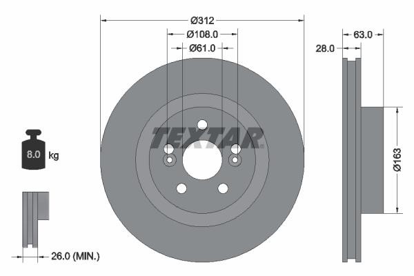 Textar 92167703 Front brake disc ventilated 92167703: Buy near me in Poland at 2407.PL - Good price!