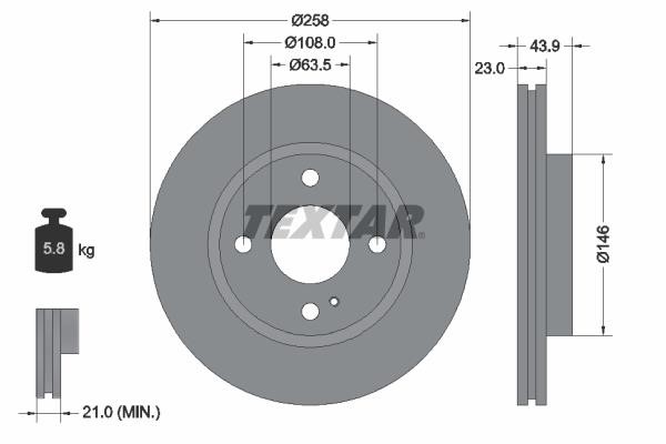Textar 92176005 Front brake disc ventilated 92176005: Buy near me in Poland at 2407.PL - Good price!