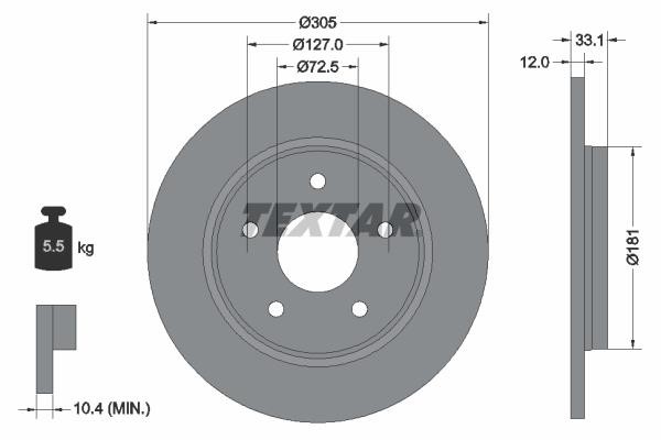 Textar 92181005 Rear brake disc, non-ventilated 92181005: Buy near me in Poland at 2407.PL - Good price!