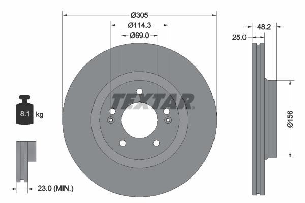 Textar 92333203 Front brake disc ventilated 92333203: Buy near me in Poland at 2407.PL - Good price!