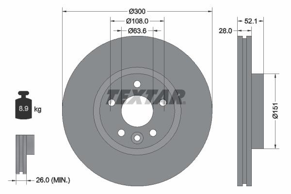 Textar 92196905 Ventilated disc brake, 1 pcs. 92196905: Buy near me in Poland at 2407.PL - Good price!