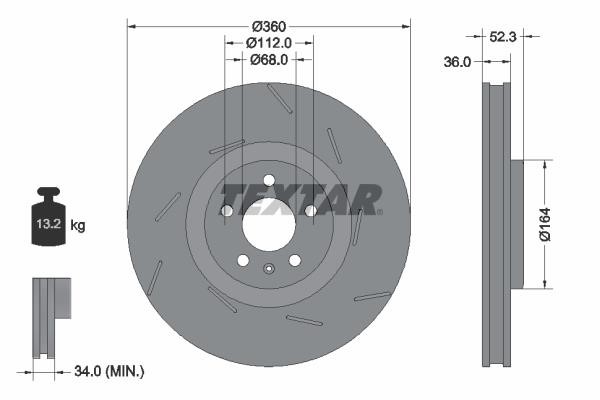 Textar 92334105 Front right ventilated brake disc 92334105: Buy near me in Poland at 2407.PL - Good price!
