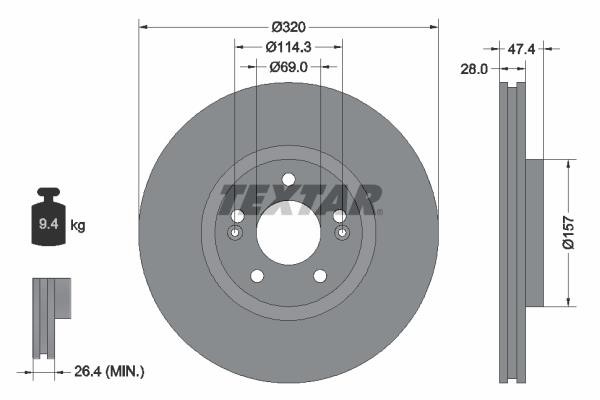 Textar 92237805 Front brake disc ventilated 92237805: Buy near me in Poland at 2407.PL - Good price!