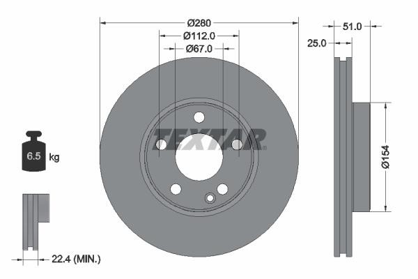Textar 92257005 Front brake disc ventilated 92257005: Buy near me in Poland at 2407.PL - Good price!