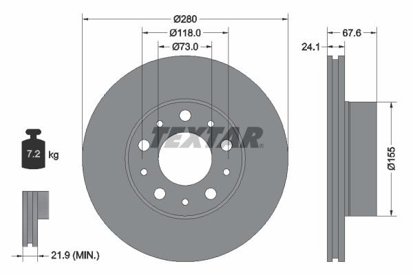 Textar 92275105 Front brake disc ventilated 92275105: Buy near me in Poland at 2407.PL - Good price!