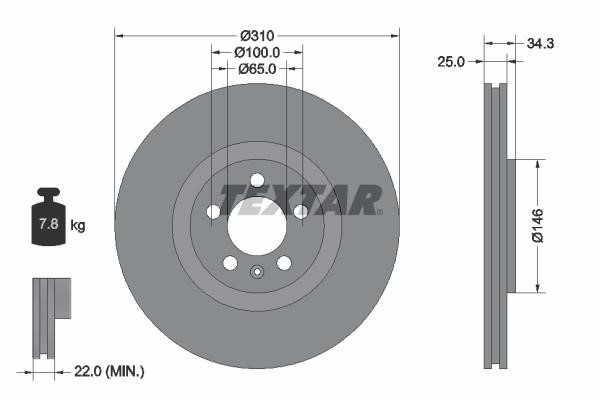 Textar 92275905 Front brake disc ventilated 92275905: Buy near me in Poland at 2407.PL - Good price!