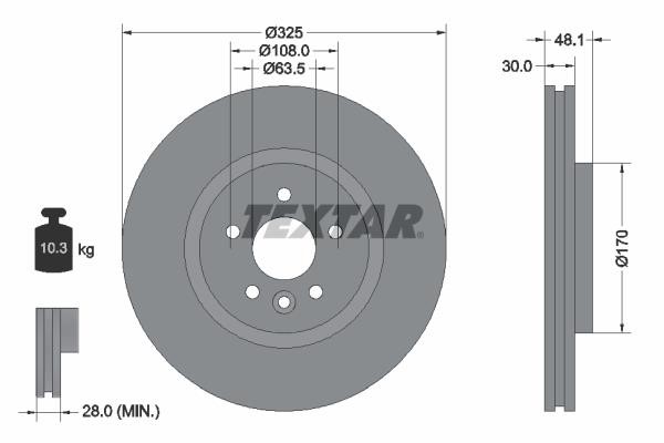 Textar 92300505 Front brake disc ventilated 92300505: Buy near me in Poland at 2407.PL - Good price!