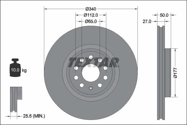 Textar 92337405 Front brake disc ventilated 92337405: Buy near me in Poland at 2407.PL - Good price!