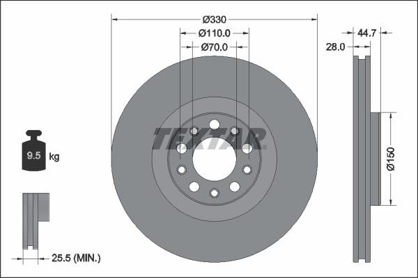 Textar 92337905 Тормозной диск передний вентилируемый 92337905: Отличная цена - Купить в Польше на 2407.PL!
