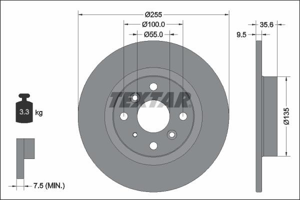 Textar 92338203 Rear brake disc, non-ventilated 92338203: Buy near me in Poland at 2407.PL - Good price!
