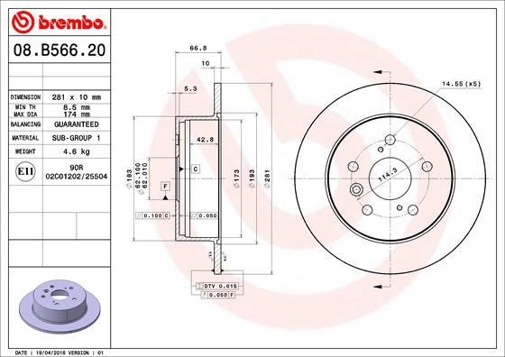 Brembo 08.B566.21 Rear brake disc, non-ventilated 08B56621: Buy near me at 2407.PL in Poland at an Affordable price!