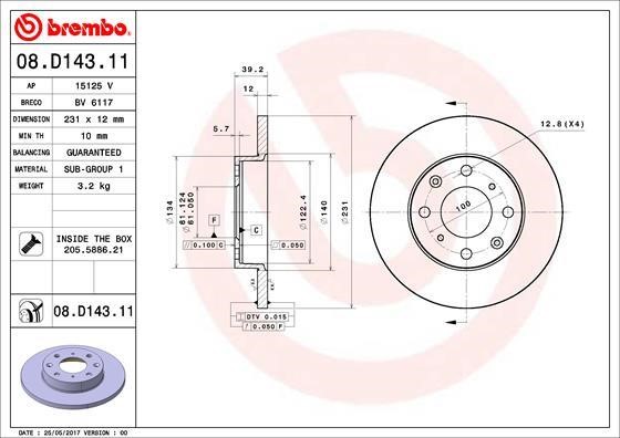 Brembo 08.D143.11 Brake disc 08D14311: Buy near me in Poland at 2407.PL - Good price!