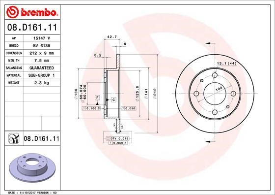 Brembo 08.D161.11 Brake disc 08D16111: Buy near me in Poland at 2407.PL - Good price!