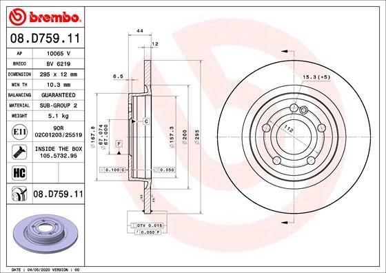Brembo 08.D759.11 Тормозной диск передний невентилируемый 08D75911: Отличная цена - Купить в Польше на 2407.PL!