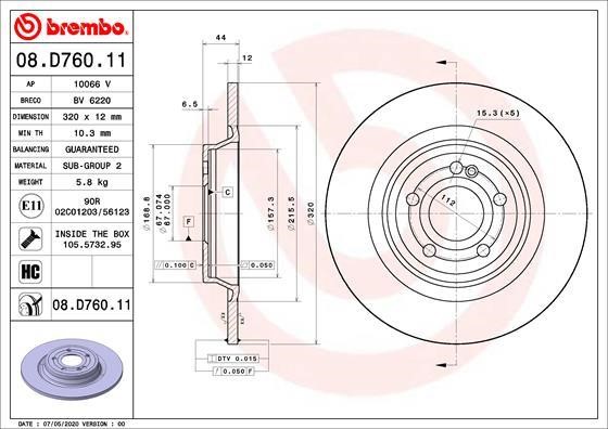 Brembo 08.D760.11 Rear brake disc, non-ventilated 08D76011: Buy near me in Poland at 2407.PL - Good price!