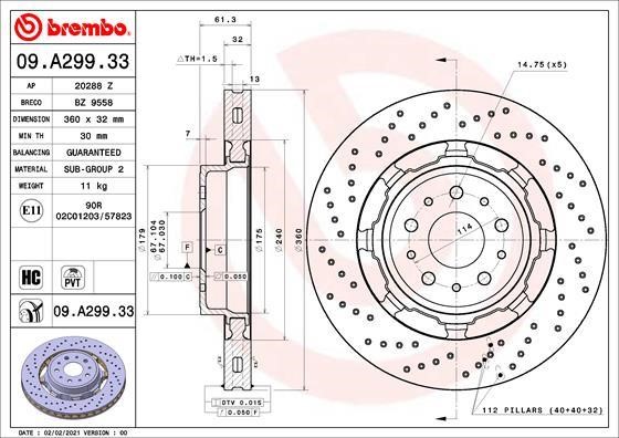 Brembo 09.A299.33 Front brake disc ventilated 09A29933: Buy near me in Poland at 2407.PL - Good price!