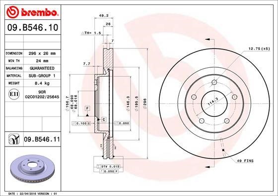 Brembo 09.B546.11 Brake disc 09B54611: Buy near me in Poland at 2407.PL - Good price!
