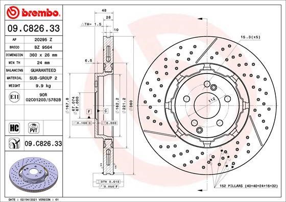 Brembo 09.C826.33 Тормозной диск задний вентилируемый 09C82633: Отличная цена - Купить в Польше на 2407.PL!