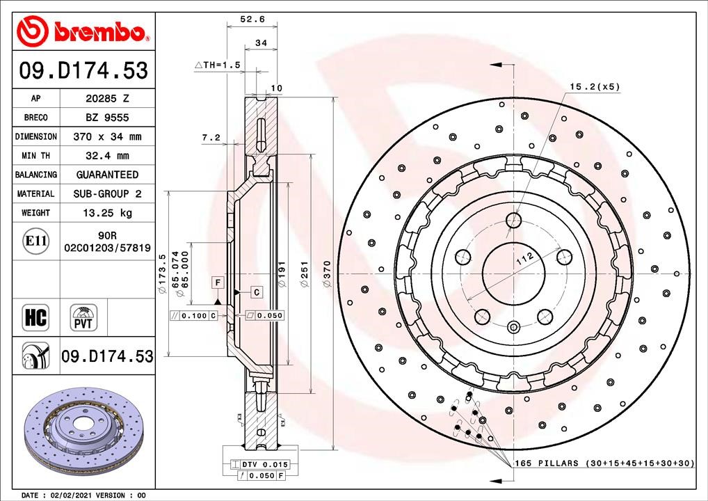 Brembo 09.D174.53 Front brake disc ventilated 09D17453: Buy near me in Poland at 2407.PL - Good price!