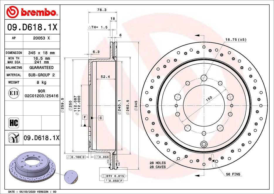 Brembo 09.D618.1X Ventilated brake disc with perforation 09D6181X: Buy near me in Poland at 2407.PL - Good price!