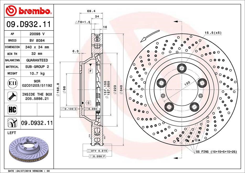 Brembo 09.D932.11 Диск гальмівний вентильований з перфорацією 09D93211: Приваблива ціна - Купити у Польщі на 2407.PL!
