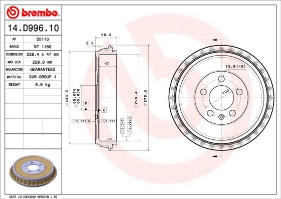Brembo 14.D996.10 Brake drum 14D99610: Buy near me in Poland at 2407.PL - Good price!