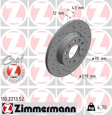 Otto Zimmermann 110.2213.52 Rear brake disc, non-ventilated 110221352: Buy near me in Poland at 2407.PL - Good price!
