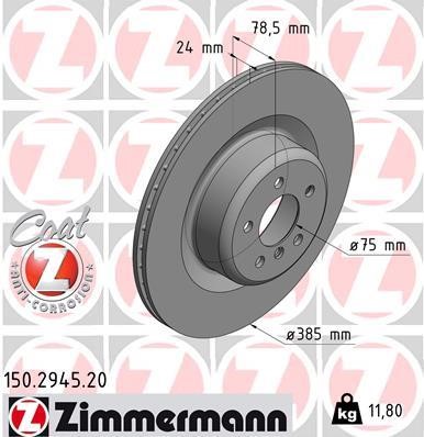 Otto Zimmermann 150. 2945. 20 Rear ventilated brake disc 150294520: Buy near me in Poland at 2407.PL - Good price!