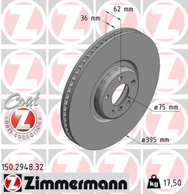 Otto Zimmermann 150.2948.32 Тормозной диск передний правый вентилируемый 150294832: Отличная цена - Купить в Польше на 2407.PL!