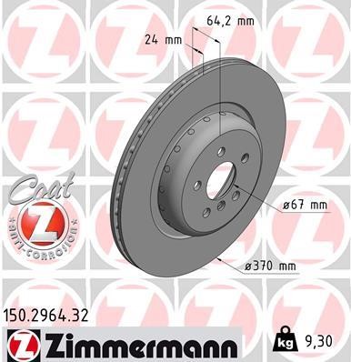 Otto Zimmermann 150.2964.32 Rear ventilated brake disc 150296432: Buy near me in Poland at 2407.PL - Good price!