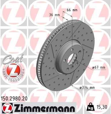 Otto Zimmermann 150.2980.20 Тормозной диск передний вентилируемый 150298020: Отличная цена - Купить в Польше на 2407.PL!