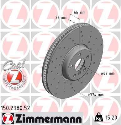 Otto Zimmermann 150.2980.52 Тормозной диск передний вентилируемый 150298052: Отличная цена - Купить в Польше на 2407.PL!