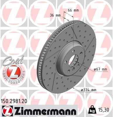 Otto Zimmermann 150.2981.20 Front right ventilated brake disc 150298120: Buy near me in Poland at 2407.PL - Good price!