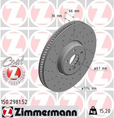 Otto Zimmermann 150.2981.52 Тормозной диск передний правый вентилируемый 150298152: Отличная цена - Купить в Польше на 2407.PL!